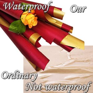 ALL SPECIAL 20 Sheet Waterproof Wrapping Paper No Folding Marks Double Sided Floral Wrapping Paper Florist Bouquet Material, for Mother's Day Party Birthdays Weddings Valentine's Day (red + gold)
