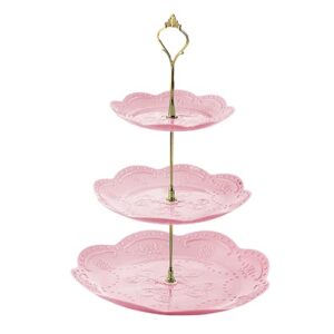 aebor cupcake stand, 3 tier plastic tiered tray, dessert candy snacks bread tower tray, plastic cake stand for wedding home holiday birthday christmas party decor (pink)