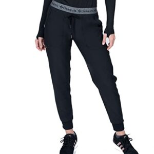 jogger scrubs for women 4 pocket 4-way stretch elastic waistband es2386 (black, large)