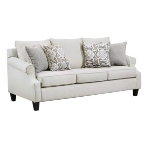 pemberly row 89" upholstered fabric modern sofa, three seater cream couch, reversible seat and back cushions, for living room, bedroom, office with accent pillows