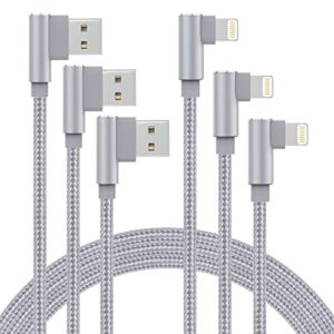 iphone charger 10 ft [apple mfi certified] 3pack 90 degree lightning cable cord fast charging for iphone 14/13/12 pro/11 pro max/xr/x/8/7/6/ipad(grey)