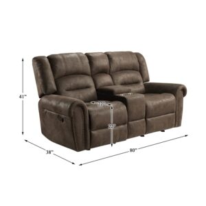 Pemberly Row 80" Microfiber Double Glider Reclining Love Seat in Brown