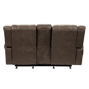 Pemberly Row 80" Microfiber Double Glider Reclining Love Seat in Brown