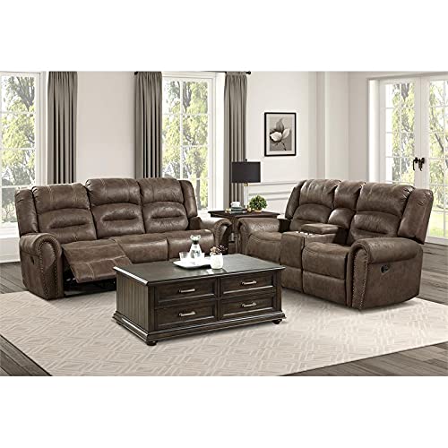 Pemberly Row 80" Microfiber Double Glider Reclining Love Seat in Brown