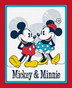 mickey & minnie mouse retro cotton fabric panel (great for quilting, sewing, craft projects, a child's quilt & more) 44" x 35" wide