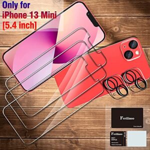 Ferilinso Designed for iPhone 13 Mini Screen Protector, 3 Pack HD Tempered Glass with 2 Pack Camera Lens Protector, Case Friendly, 9H Hardness, Bubble Free, 5G 5.4 Inch, Easy Installation