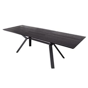 acanva expandable dining table for 6-8 seat, modern rectangle design with extension leaf for kitchen restaurant, thicker top and carbon steel pedestal, 70.9''(+23.6)x35.5''x30'', black
