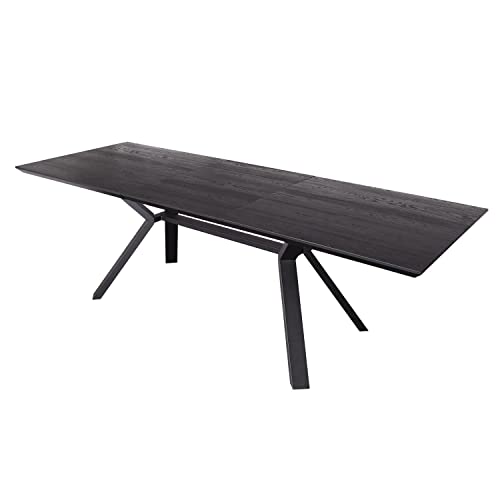 Acanva Expandable Dining Table for 6-8 Seat, Modern Rectangle Design with Extension Leaf for Kitchen Restaurant, Thicker Top and Carbon Steel Pedestal, 70.9''(+23.6)x35.5''x30'', Black