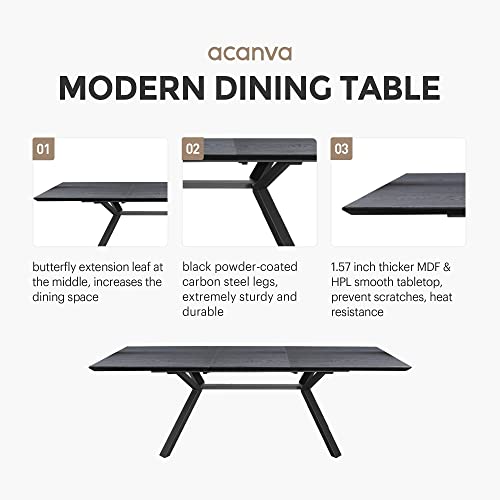 Acanva Expandable Dining Table for 6-8 Seat, Modern Rectangle Design with Extension Leaf for Kitchen Restaurant, Thicker Top and Carbon Steel Pedestal, 70.9''(+23.6)x35.5''x30'', Black