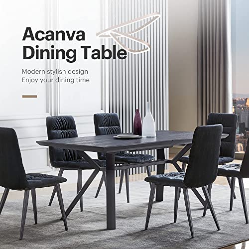 Acanva Expandable Dining Table for 6-8 Seat, Modern Rectangle Design with Extension Leaf for Kitchen Restaurant, Thicker Top and Carbon Steel Pedestal, 70.9''(+23.6)x35.5''x30'', Black