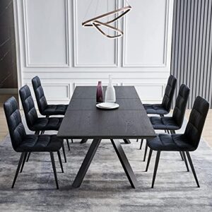 Acanva Expandable Dining Table for 6-8 Seat, Modern Rectangle Design with Extension Leaf for Kitchen Restaurant, Thicker Top and Carbon Steel Pedestal, 70.9''(+23.6)x35.5''x30'', Black