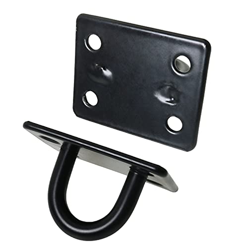 CSNSD Oblong Pad Eye Plate 4PCS Black Stainless Steel Rectangle Plate U-Shaped Staple Ring Hook Loop Ceiling Hook with Screws
