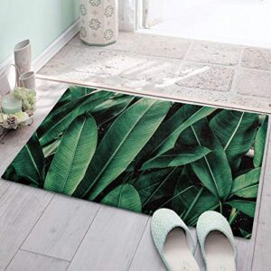 summer tropical plant fluffy shag plush area rug,green palm trees ultra soft shaggy carpet for bedroom living room bathroom nursery,banana leaves natural jungle floor door mats home decor 16×24in