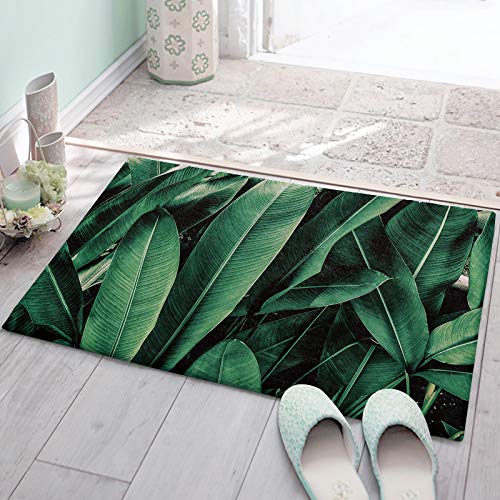 Summer Tropical Plant Fluffy Shag Plush Area Rug,Green Palm Trees Ultra Soft Shaggy Carpet for Bedroom Living Room Bathroom Nursery,Banana Leaves Natural Jungle Floor Door Mats Home Decor 16×24in