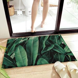 Summer Tropical Plant Fluffy Shag Plush Area Rug,Green Palm Trees Ultra Soft Shaggy Carpet for Bedroom Living Room Bathroom Nursery,Banana Leaves Natural Jungle Floor Door Mats Home Decor 16×24in