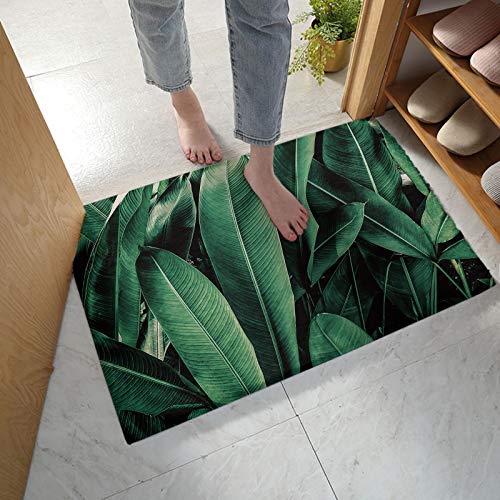 Summer Tropical Plant Fluffy Shag Plush Area Rug,Green Palm Trees Ultra Soft Shaggy Carpet for Bedroom Living Room Bathroom Nursery,Banana Leaves Natural Jungle Floor Door Mats Home Decor 16×24in