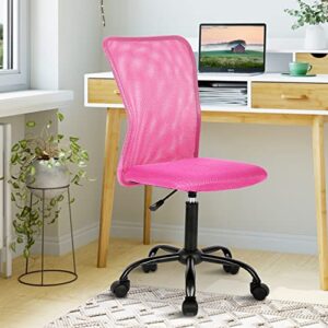 fll armless task office chair ergonomic computer desk no arms swivel rolling chair,mid back executive with lumbar support height adjustable for adults(pink), 20.2 x 16.5 x 40.1 inches