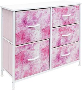 sorbus dresser with 5 drawers - bedside furniture & night stand end table dresser for home, bedroom accessories, office, college dorm, steel frame, wood top (tie-dye pink)