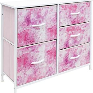 Sorbus Dresser with 5 Drawers - Bedside Furniture & Night Stand End Table Dresser for Home, Bedroom Accessories, Office, College Dorm, Steel Frame, Wood Top (Tie-Dye Pink)