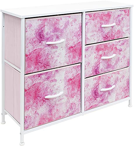 Sorbus Dresser with 5 Drawers - Bedside Furniture & Night Stand End Table Dresser for Home, Bedroom Accessories, Office, College Dorm, Steel Frame, Wood Top (Tie-Dye Pink)