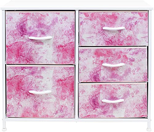 Sorbus Dresser with 5 Drawers - Bedside Furniture & Night Stand End Table Dresser for Home, Bedroom Accessories, Office, College Dorm, Steel Frame, Wood Top (Tie-Dye Pink)