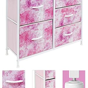 Sorbus Dresser with 5 Drawers - Bedside Furniture & Night Stand End Table Dresser for Home, Bedroom Accessories, Office, College Dorm, Steel Frame, Wood Top (Tie-Dye Pink)