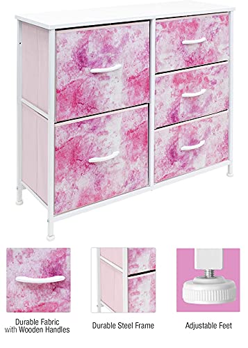 Sorbus Dresser with 5 Drawers - Bedside Furniture & Night Stand End Table Dresser for Home, Bedroom Accessories, Office, College Dorm, Steel Frame, Wood Top (Tie-Dye Pink)