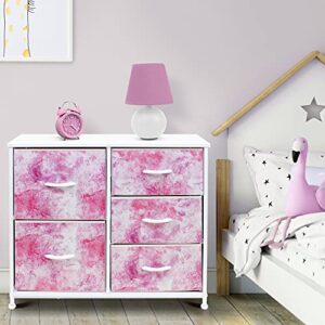 Sorbus Dresser with 5 Drawers - Bedside Furniture & Night Stand End Table Dresser for Home, Bedroom Accessories, Office, College Dorm, Steel Frame, Wood Top (Tie-Dye Pink)