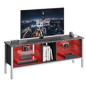 Bestier LED TV Stand, Modern Gaming Entertainment Center for 65/70 inch tv, Wood TV Stand with Glass Shelves for Living Room Bedroom, Black Marble