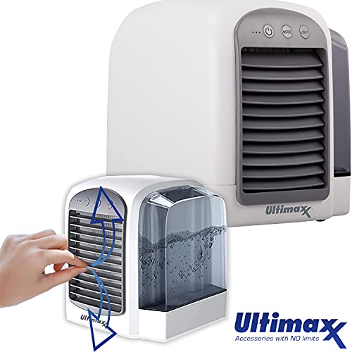 Ultimaxx 2 Pack - CORDLESS, Portable Mini Air Conditioner with 3 Speeds - Personal Air Conditioner Cooling Fan is Whisper-Quiet & Doubles as a Dehumidifier for Bedroom, Office/Desk, Camping & More