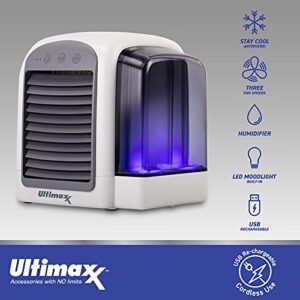 Ultimaxx 2 Pack - CORDLESS, Portable Mini Air Conditioner with 3 Speeds - Personal Air Conditioner Cooling Fan is Whisper-Quiet & Doubles as a Dehumidifier for Bedroom, Office/Desk, Camping & More