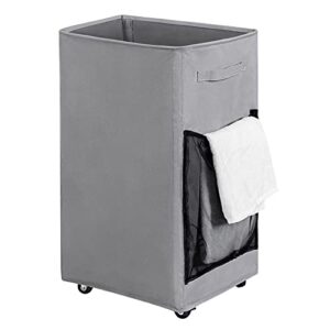 chrislley 90l rolling laundry basket large laundry hamper with wheels collapsible clothes hamper rolling tall laundry storage cart foldable clothes organizer (grey)