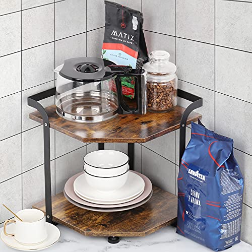 Cabinet Corner Shelves 2-Tier Kitchen Counter Corner Shelf Small Wood Countertop Organizer Shelves Spice Rack and Storage Racks for Bathroom Office and Living Room