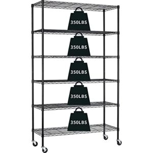 hcy garage shelving, 82x48x18 metal shelves 6 tier wire shelving unit adjustable heavy duty sturdy steel shelving with casters for pantry garage kitchen (black)