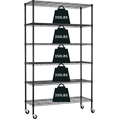 HCY Garage Shelving, 82x48x18 Metal Shelves 6 Tier Wire Shelving Unit Adjustable Heavy Duty Sturdy Steel Shelving with Casters for Pantry Garage Kitchen (Black)