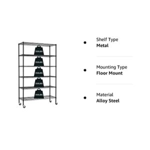 HCY Garage Shelving, 82x48x18 Metal Shelves 6 Tier Wire Shelving Unit Adjustable Heavy Duty Sturdy Steel Shelving with Casters for Pantry Garage Kitchen (Black)