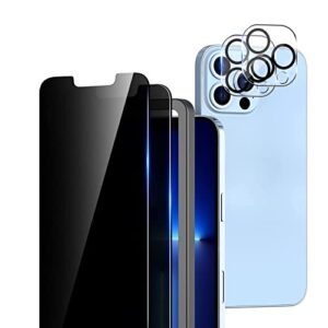 tocol [2+2 pack compatible with iphone 13 pro 5g 6.1'' - 2 pack privacy screen protector tempered glass and 2 pack camera lens protector, bubble free, case friendly, installation frame [anti-spy]