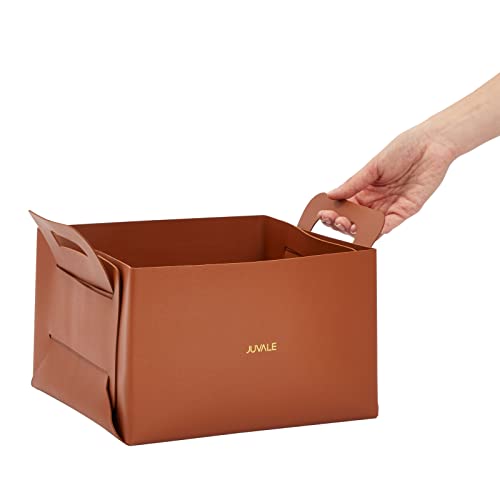 2 Pack Faux Leather Foldable Storage Bins with Handles, Collapsible Baskets for Home Organization (Brown, 10 x 6.5 In)