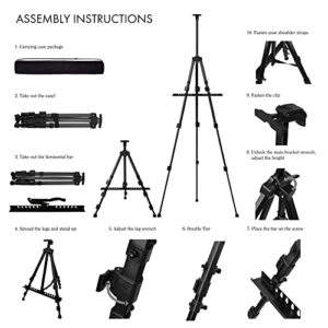 Artify 66 Inches Double Tier Easel Stand, Adjustable Height from 22-66”, Tripod for Painting and Display with a Carrying Bag, Pack, Black