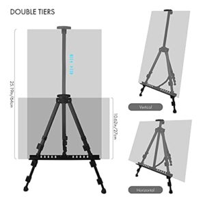 Artify 66 Inches Double Tier Easel Stand, Adjustable Height from 22-66”, Tripod for Painting and Display with a Carrying Bag, Pack, Black