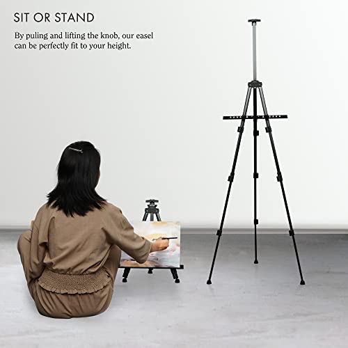 Artify 66 Inches Double Tier Easel Stand, Adjustable Height from 22-66”, Tripod for Painting and Display with a Carrying Bag, Pack, Black