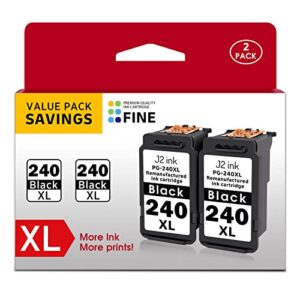 j2ink remanufactured ink cartridge replacement for 240xl canon black ink canon pg-240xl black cartridge pixma mg3620 (2 black)