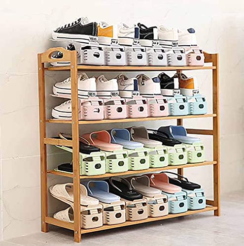 Set of 20 Adjustable Shoe Risers, Double Your Storage Space, 50% Space Saving Double Layer, Shoe Holder Rack Stacker Slots for Closet Shelf Organizer (White)