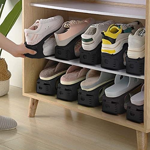 Set of 20 Adjustable Shoe Risers, Double Your Storage Space, 50% Space Saving Double Layer, Shoe Holder Rack Stacker Slots for Closet Shelf Organizer (White)