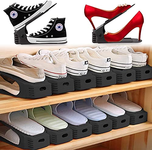 Set of 20 Adjustable Shoe Risers, Double Your Storage Space, 50% Space Saving Double Layer, Shoe Holder Rack Stacker Slots for Closet Shelf Organizer (White)