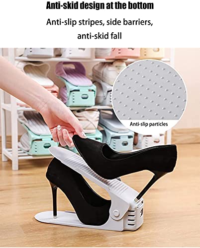 Set of 20 Adjustable Shoe Risers, Double Your Storage Space, 50% Space Saving Double Layer, Shoe Holder Rack Stacker Slots for Closet Shelf Organizer (White)