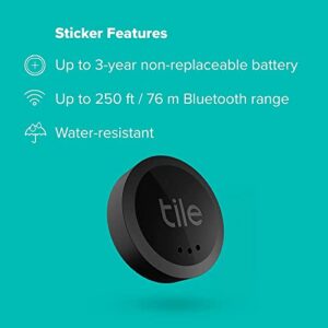 Tile Sticker 1-Pack. Small Bluetooth Tracker, Remote Finder and Item Locator, Pets and More; Up to 250 ft. Range. Water-Resistant. Phone Finder. iOS and Android Compatible, Black