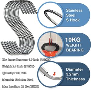 Pack of 100, 2.4 Inch S Hooks for Hanging Plants, S Hooks for Hanging Clothes, Stainless Steel Heavy Duty Hook, Durable S Shaped Hooks for Kitchen, Large S Hooks for Hanging Heavy Duty, Closet Hooks