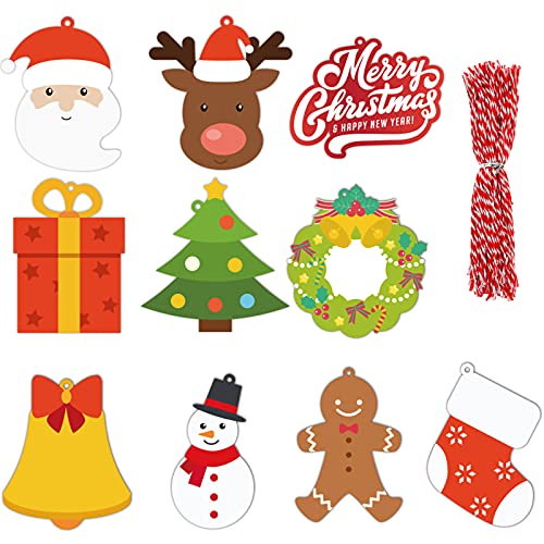 Starrky Christmas Tags Set, 150Pcs Merry Christmas Paper Tags 10 Kinds Xmas Present Tags DIY Name Cards for Christmas Decoration Xmas Gift Wrap Package Name Cards