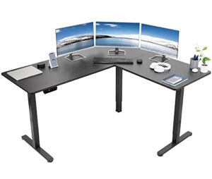 vivo electric height adjustable 63 x 55 inch corner stand up desk, black table top, black frame, l-shaped standing workstation, desk-e3ctb